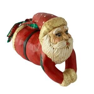 Folk Art Santa Christmas Hanging Ornament Holiday Ceramic Signed JC 8" Flying